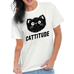 Cattitude Cat Portrait Cat Mom Mama Gym Gift Womens Graphic Crewneck T Shirt Tee - Picture 1 of 11