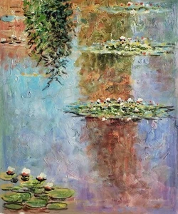 Monet Pond  #e3D-06, 24x20, 100% Hand Painted Reproduction Oil Painting - Picture 1 of 6