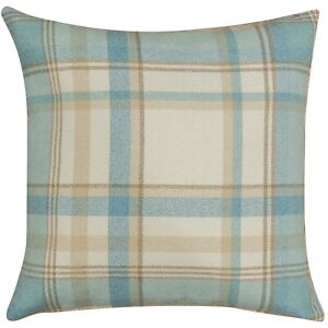 Tartan Check Cushion in Duck Egg Blue. Double Sided. 17" (43cm) Square.