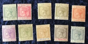 Gibraltar Victoria Part Set Spanish Currency Sg 22/33 ex 26 & 30 Mounted Mint - Picture 1 of 2