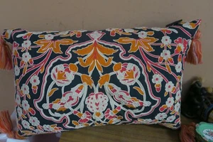 ENVOGUE Floral Embroidered Lumbar Pillow 14" x 23" Down Insert Shabby Chic - Picture 1 of 8