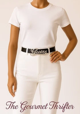 Cinturón Guess Logo Estrás - Mezcla Cuero Negro - Talla M (38-40”) Y2K Vintage Foto 1 de 4