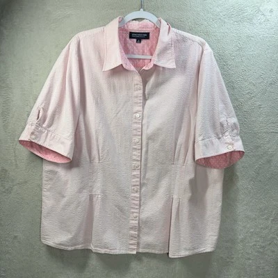 Blusa Jones New York Signature Talla 3X Rosa Rayas Abotonadas Seersucker Foto 1 de 4