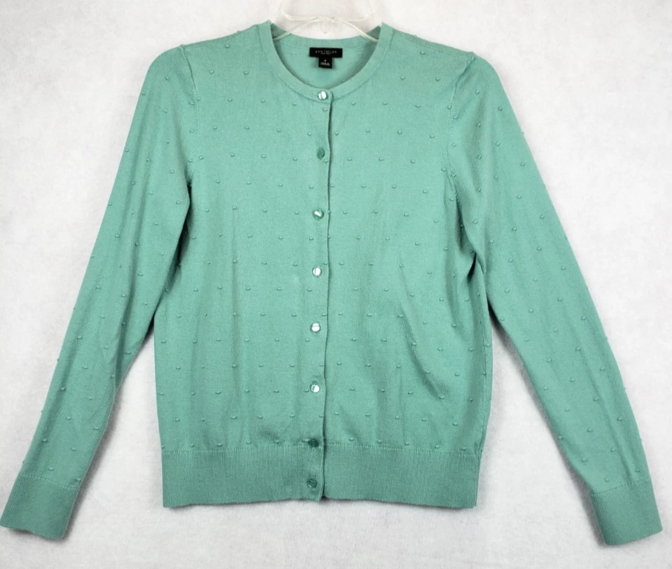 Ann Taylor заводской кардиган свитер женщин M зеленый горошек длинным рукавом - Изображение 1 из 4
