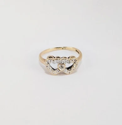 Lovely Vintage 10k Plum Yellow Gold Genuine Single Diamond Double Heart Ring - Image 1 of 4
