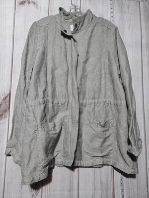 Chaqueta Caslon para mujer XL mezcla de lino utilitaria cremallera bolsillos con botones ligera Foto 1 de 4