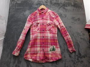 Matchstick Shirt Womens Small Pink Plaid Life Is An Adventure Flannel Graphic - Picture 1 of 16