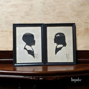 Pair of 1935 Signed Silhouette Portraits – Boy & Girl, Handcut by Morton,... - Picture 1 of 6