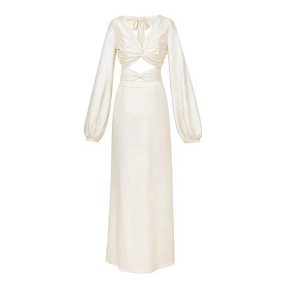 Stolen Studios Silk Satin Cutout Dress Medium Long Sleeve Bow Ruche Formal ALine - Image 1 of 4