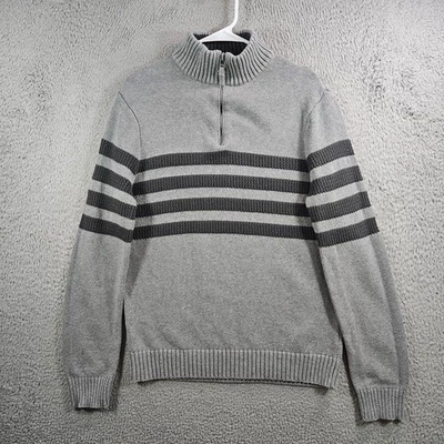 Suéter Tahari Hombre Mediano 1/4 Cremallera Elastizado Tejido Gris Rayas Foto 1 de 4
