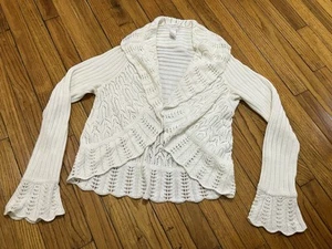 Kenar Sweater Beige Women's Large Open Front Ruffled Collar and Sleeves - Picture 1 of 9