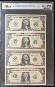 Uncut Sheet of Four (4) $1 One Dollar Bills - Series 2009 Uncirculated - Picture 1 of 2