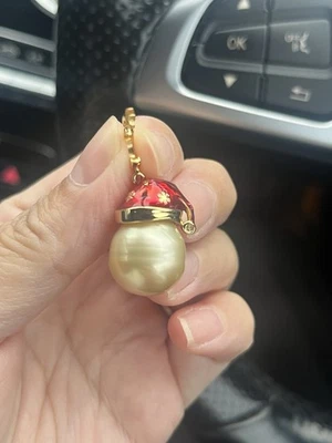 authentic south sea golden pearl large sterling silver christmas hat buckle - Image 1 of 4