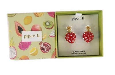 🍓 Charming Piper-K Strawberry Glass Stone Earrings Nickel & Lead Free - Image 1 of 4