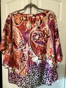 Chicos Mixed Wild Paisley Leopard Print Oversized Pullover Tunic Blouse Top S/M - Picture 1 of 5