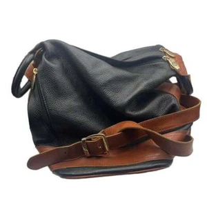 Valentina Sling Rucksack Schwarz British Tan Pebbled Leder Tasche Made in Italy - Bild 1 von 7