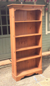 Large Solid Pine Bookcase 4 Shelves T & G Back Used Good Condition Collect Only