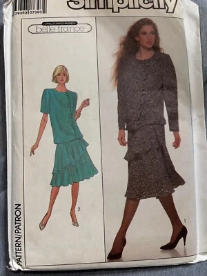 Vintage UNCUT Simplicity 8861 sewing pattern dress asymmetrical drop waist sz 14 - Image 1 of 2