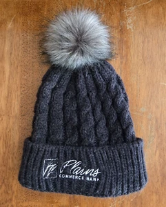 Apollo Womens Faux Fur Pompom Stocking Cap Dark Gray - Picture 1 of 7