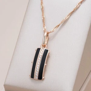 Luxus Halskette  1A Zirkonia 585 plattiert Rosegold Emaille Schwarz NEU - Bild 1 von 10