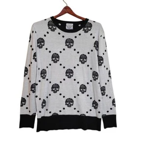 Unus Annus Sweater Size XS Crew Neck Black White Skulls Pullover Wool Blend - Picture 1 of 6