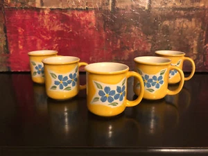 5 Dansk Coffee Tea Cup Mug Floral Flowers Yellow Blue Handpainted Stoneware - Picture 1 of 1