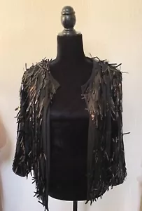 Lularoe Elegant Stella Small BLACK Bolero Jacket Open Front Blouse Long Sequins - Picture 1 of 10