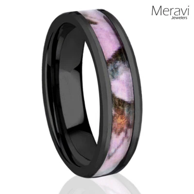 Anillos camuflados de titanio negro roble real rosa árbol para mujer Mossy Forest alianza de boda Foto 1 de 4
