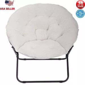 Foldable Saucer Chair Soft Faux Shearling Cushion Portable Indoor Seating New - Picture 1 of 7