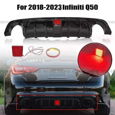 Labio difusor de parachoques trasero con LED de freno para Infiniti Q50 2018 19-2023 negro brillante Foto 1 de 4