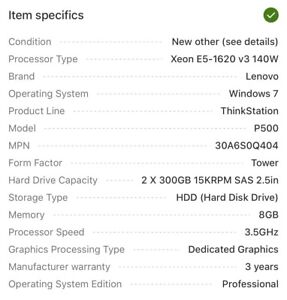 LENOVO ThinkStation P500 E5-1620V3 8GB 2X300 GB SAS K620 W7 30A6S0Q404