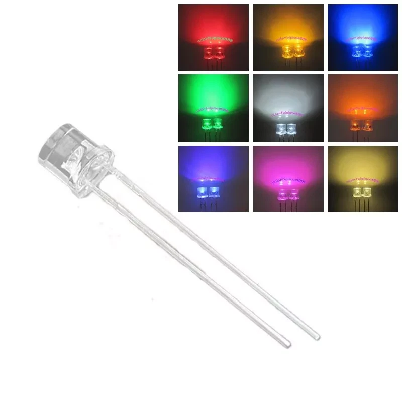 3mm Flat Red Yellow Blue Green White Orange Purple Pink Warm Clear LED Diodes - Image 1 of 1