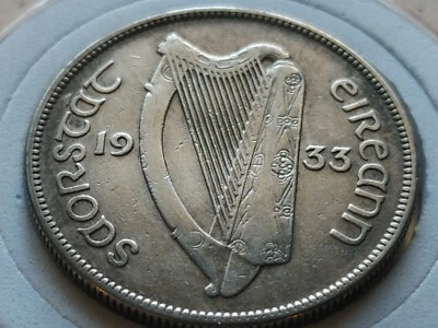 XF AU nice 1933 Ireland 1/2 Half CROWN 2s6d w Holder - Image 1 of 4