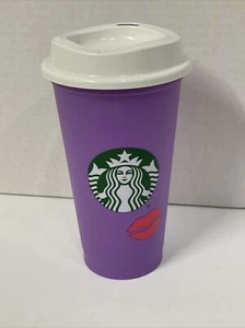 Starbucks Reutilizable NUEVO 2013 Púrpura 16 OZ Taza Labios Rojos Día de San Valentín Beso - Imagen 1 de 5