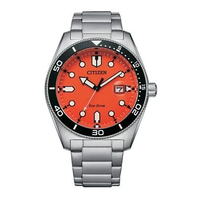 Citizen Men's Eco-Drive Silver Date Indicator Orange Dial Watch 43 MM AW1760-81X - Image 1 of 4