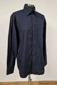 Paul & Shark navy blue shirt size 15" collar zip up large cotton stretch - Picture 1 of 10