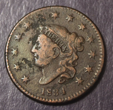 1834 Large Cent VF Details Major Problems Bent...................Lot 9086 Cover