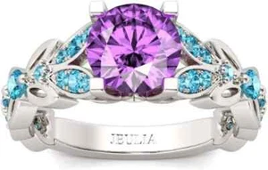 New Sterling Silver Butterfly Ring Purple Amethyst w/ Lighted Heart Case Size 8 - Picture 1 of 8