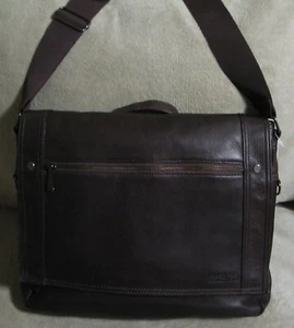 NWT KENNETH COLE Dark Brown Leather Laptop Briefcase Portfolio Messenger Bag - Picture 1 of 2