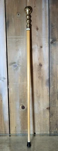 Vintage POOL CUE Wood & Brass Ball Walking Stick Cane 33" Personal Protection - Picture 1 of 8