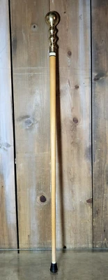 Vintage POOL CUE  Wood & Brass Ball Walking Stick Cane 33" Personal Protection - Image 1 of 4