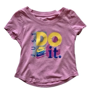 Nike Kids Pink 'Just Do It' Colorful Graphic Tee Shirt Size XS - Picture 1 of 8
