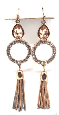 Pendientes con flecos circulares perforados en tono oro rosa, diamantes de imitación círculo colgante vintage Foto 1 de 4