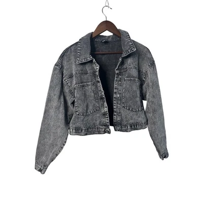 Winsor Women Small Acid Wash Denim Gray Jacket Grunge Punk Biker Distressed - Image 1 of 4