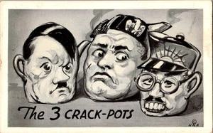 3 crack-pots Hitler Mussolini Tojo WW11 humor postal a120 - Imagen 1 de 2