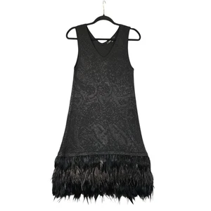 Nanette Lepore Womens Knit Feather Dress Size Medium Black Sleeveless Wool Blend - Picture 1 of 12