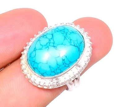 Anillo de joyería enchapado en plata con piedras preciosas turquesa s.8 R7623-205 Foto 1 de 4