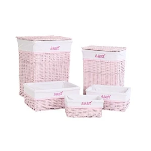 Cesto per i Panni DKD Home Decor Rosa vimini Per bambini 44 x 34 x 56 cm 5 Pe - Foto 1 di 5