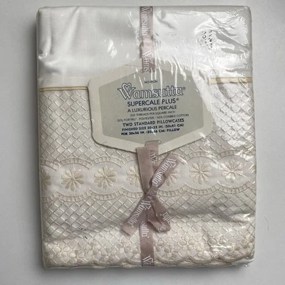 De Colección Wamsutta Std Funda de Almohada Par Supercale Plus Blanco Bordado Cottage 200 Foto 1 de 4