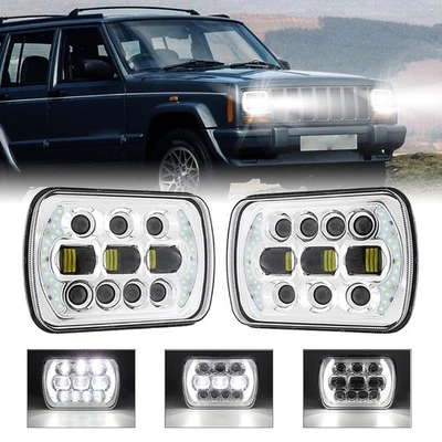2x 5x7'' 7x6 LED Headlight Hi/Lo Beam DRL Lamp For Jeep Cherokee XJ YJ 1984-2001 - Imagem 1 de 4